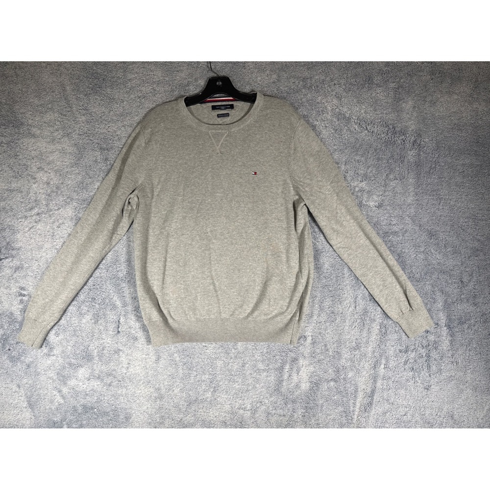 Tommy Hilfiger Mens Premium Cotton‎ Crewneck Sweater Gray Medium Logo Knit